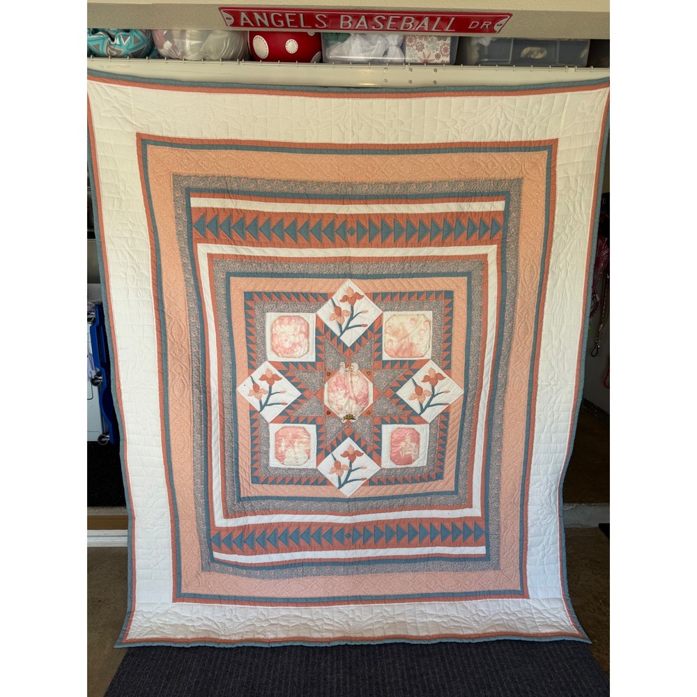 Handmade 50th Anniversary Memory Cutter Quilt Patchwork Floral 88x72 Vintage